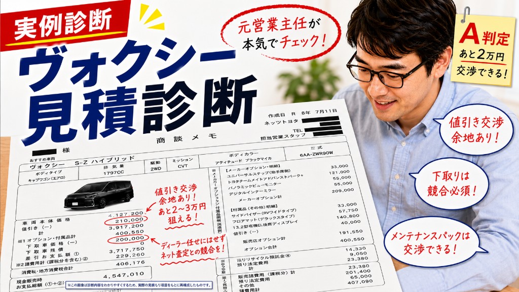 ヴォクシーの見積もりを診断している様子